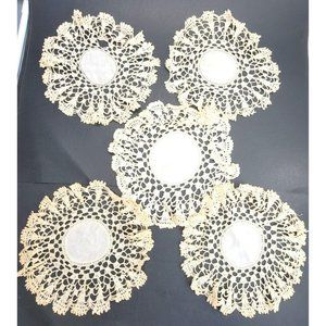 Round Doillies Set of 5 Handmade Cream Vintage Textiles Decor Cr151